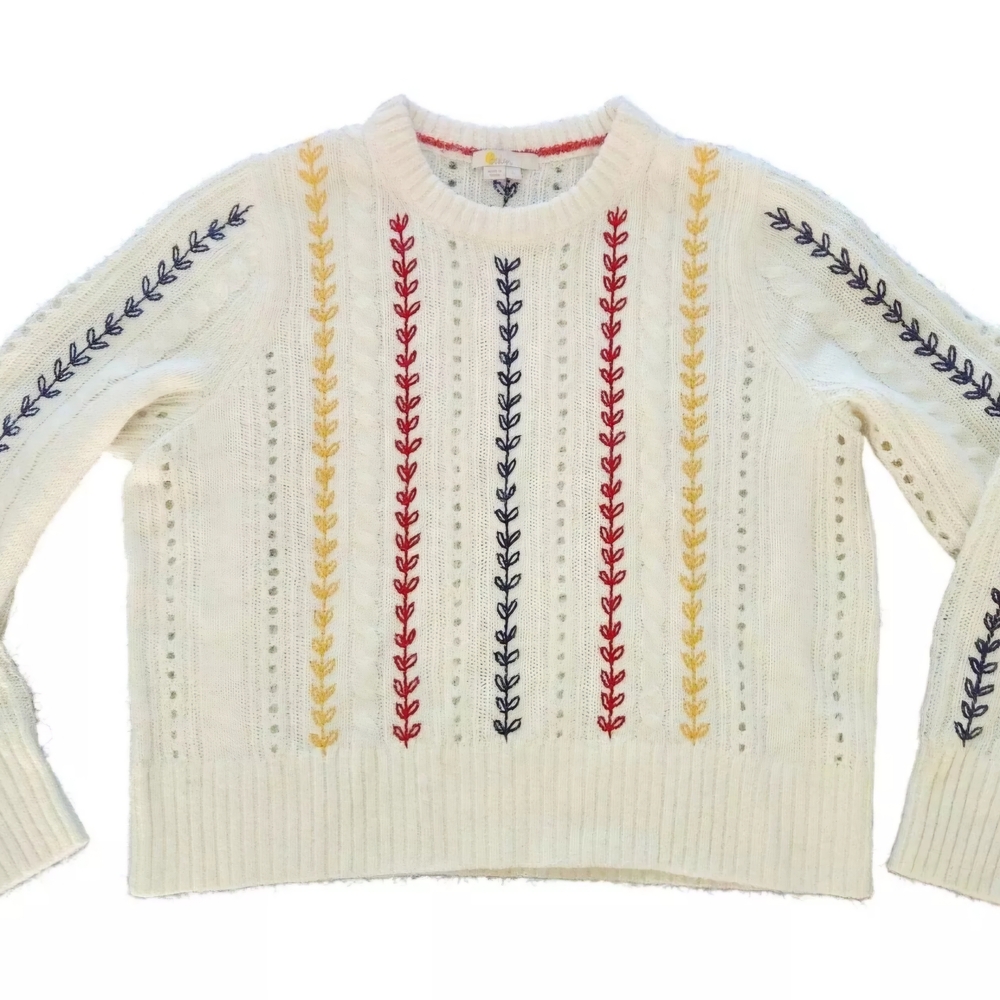 Women's White Sweater with Multicolor Embroidery